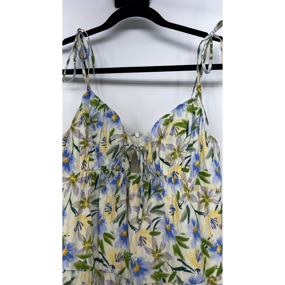 ASTR the Label Cream Blue Floral Tie Strap Tiered Maxi Dress Small NWT - Picture 5 of 12